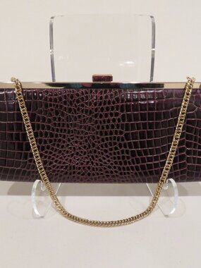 MNG Mango Croc Embossed Faux Leather Kisslock Clutch